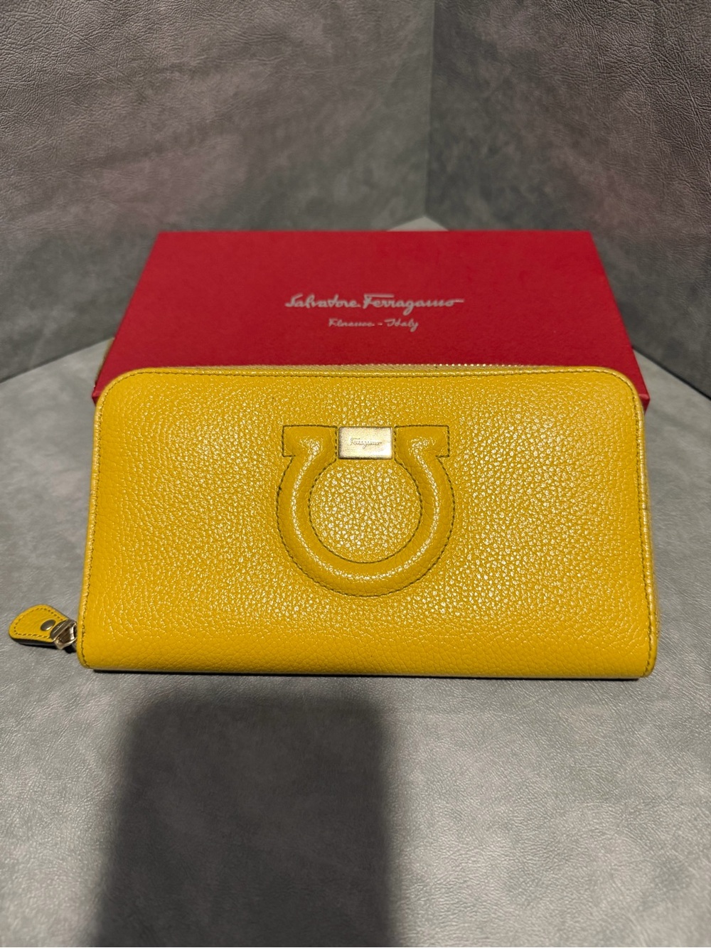 Like new Salvatore Ferragamo Yellow Gancini Zip Wallet with Authenticity Cert